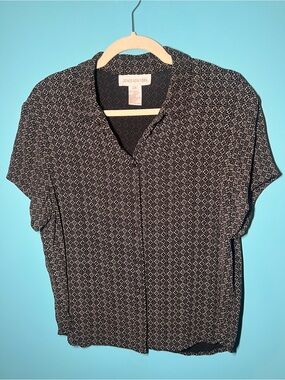 Jones New York Black Micro-Print Short Sleeve Blouse